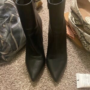 Black leather heeled boots